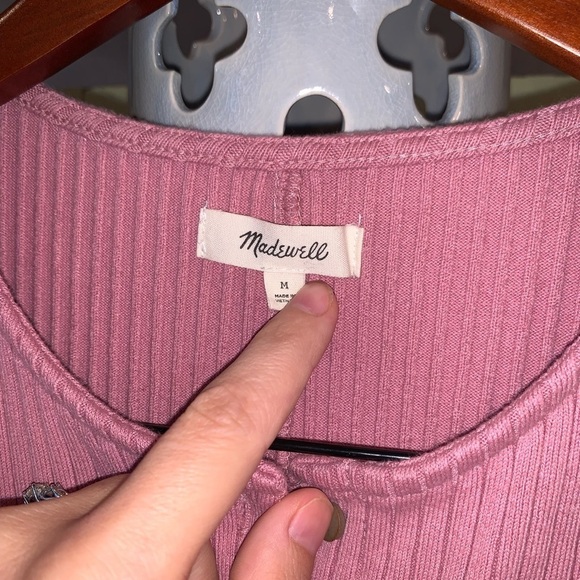 Madewell Pink Button Front Ribbed Short Sleeve Mini Dress Size Medium - Picture 7 of 8